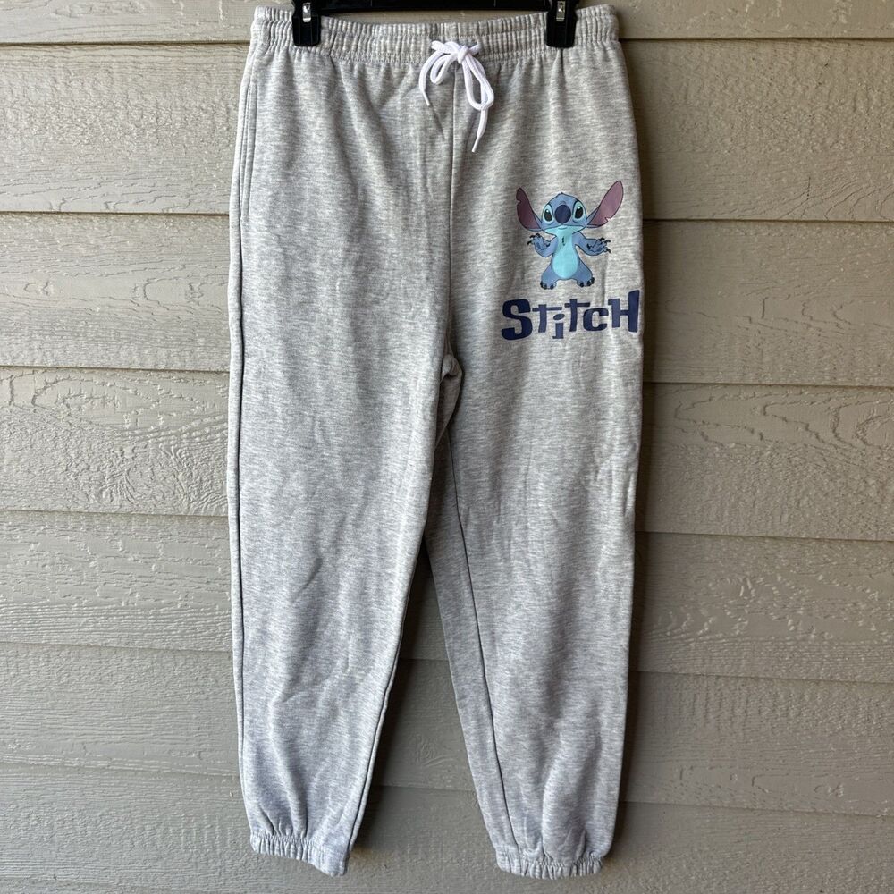 Disney Stitch Womens Sweatpants Sz L Lilo Stitch Gray Joggers Lounge Streetwear